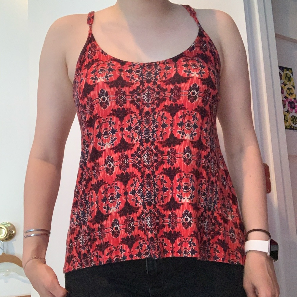 red patterned racerback tank top